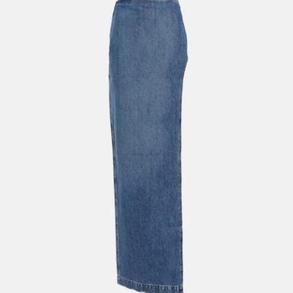 MÔNOT Side-slit denim maxi skirt in Blue